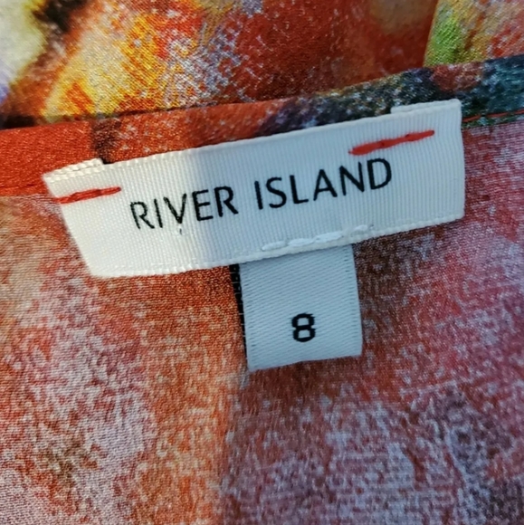 RIVER ISLAND watercolour Maxi Dress Womens Size 8 uk high side split sleeveless - Picture 6 of 8